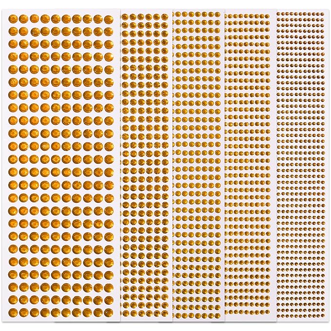 Golden Yellow Face Gems Temporary Tattoos Rhinestones Stickers 3/4/5/6/8 MM Rhinestone Strips Jewel Stickers Stick on Body Jewels Makeup Glue Crystal for DIY Crafts Hair Nails 3555PCS