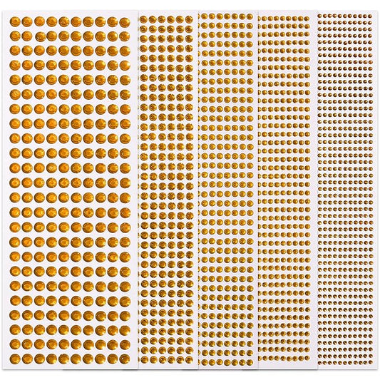 Golden Yellow Face Gems Temporary Tattoos Rhinestones Stickers 3/4/5/6/8 MM Rhinestone Strips Jewel Stickers Stick on Body Jewels Makeup Glue Crystal for DIY Crafts Hair Nails 3555PCS