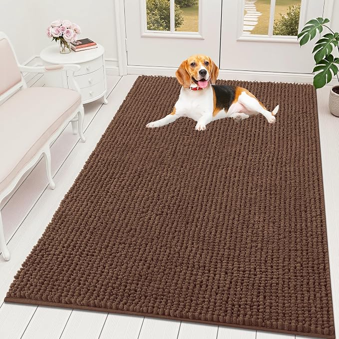OLANLY Dog Door Mat for Muddy Paws 59x35, Extra Absorbent Chenille Mud Mat | Mocha, Absorbs Moisture and Dirt, Non-Slip Machine Washable Doormat, Quick-Drying Indoor Entryway Floor Mat for Dogs