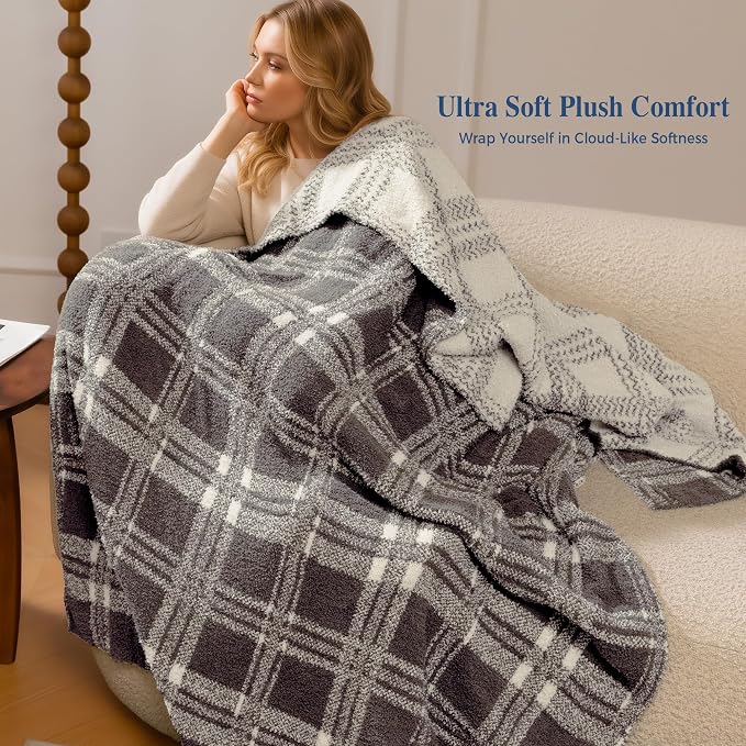 Knit Throw Blanket for Couch, Soft Cozy Fluffy Knitted Blanket for Sofa, Bed, Gift for Women Girls Home Decor (Dark Taupe, Throw 50x72)