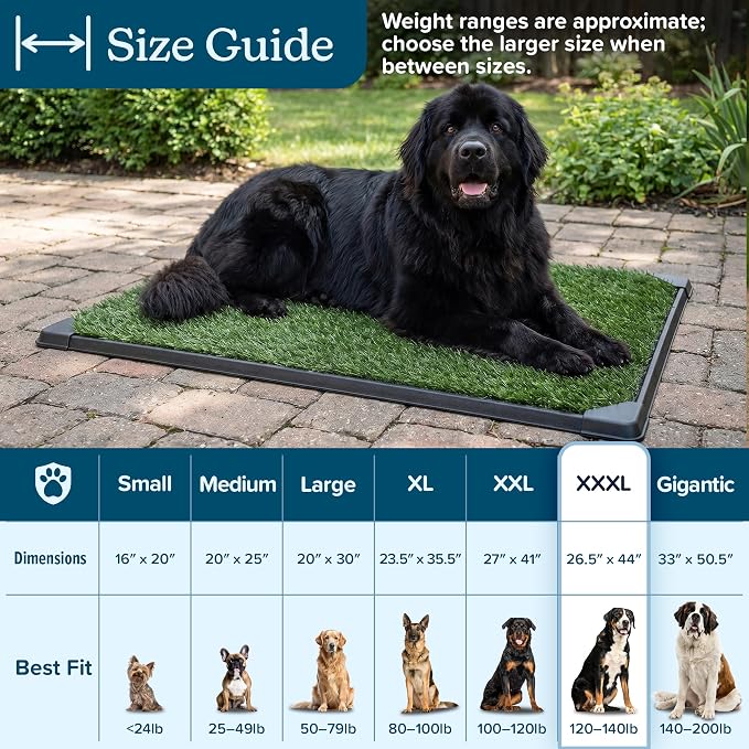 PETMAKER Reusable 3-Layer Large Dog Grass Pad with Tray, 46.75” x 28.25” | Dog Litter Box for Indoor and Outdoor Use, Easy to Clean Washable Pet Turf Artificial Grass Pad for Puppy Potty Training