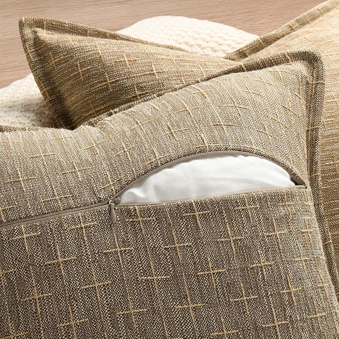Pillow Covers 18x18 Set of 2 Soft Polyester Textured Pillow Covers with Stylish Flange Edge Cozy Farmhouse Throw Pillows for Couch Bed Sofa Living Room