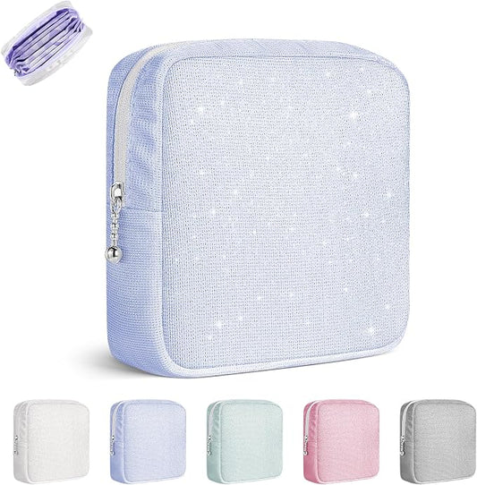 Period Bag for Teen Girls, Canvas Sanitary Napkin Storage Bag with Zipper, Portable Menstrual Pad Bag Tampon Holder for Purse