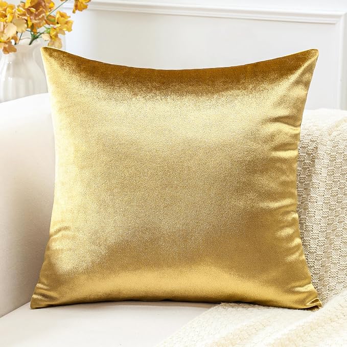 Artscope Luxury Velvet Pillow Covers Super Soft Decorative Rectangle Throw Pillow Covers Case Cushion Covers for Sofa Couch Bedroom Car Decor 16x16 Inch Shimmery Gold