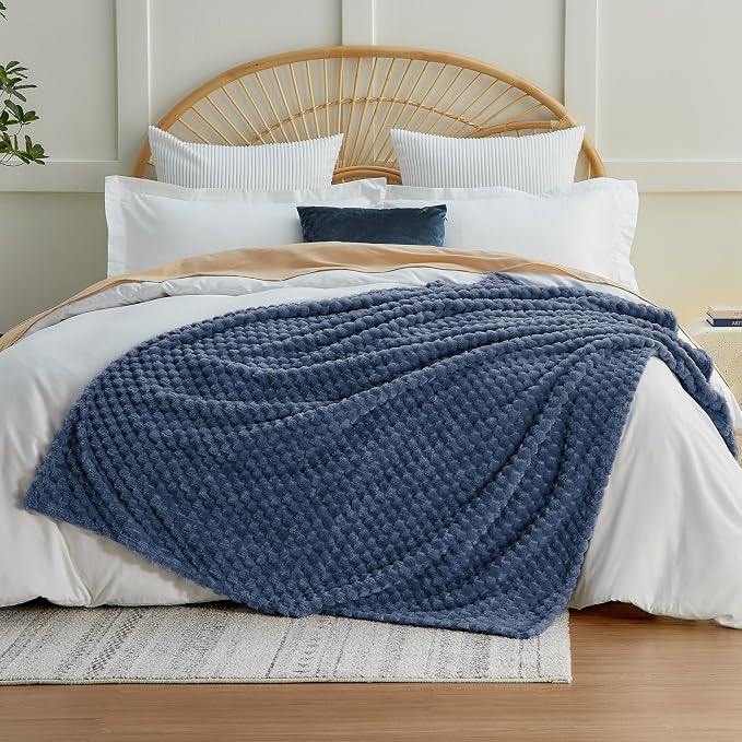 EXQ Home Gentle Soft Fleece Throw Blanket – Cozy Lightweight 3D Imitation Turtle Shell Jacquard Blanket for Couch Bed – All-Season Warm Fuzzy Flannel Blanket for Women Mom Her Gifts(60"x80",Navy Blue)