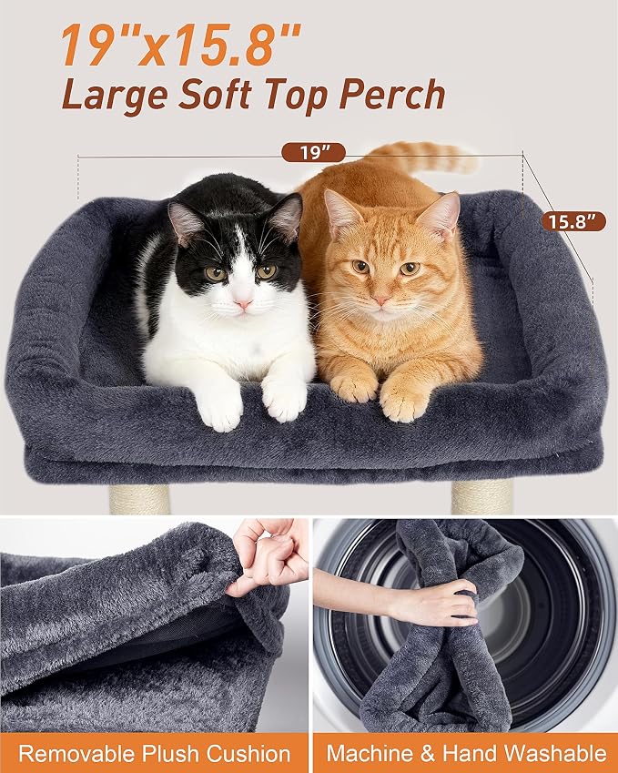 19" Small Cat Tree with Scratching Post for Indoor Cats with Perch | Dark Gray, Removable 19"×15.8" Perch Bed, Dual Natural Sisal Scratcher,Small Cat Tower,Space-Saving
