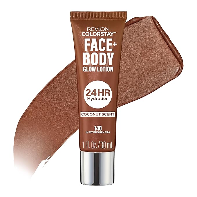 Revlon ColorStay Face & Body Glow Lotion, Hydrating Glow Moisturizer, 24HR Hydration, Illuminating Luminizing Shimmer, 140 In My Bronze Era