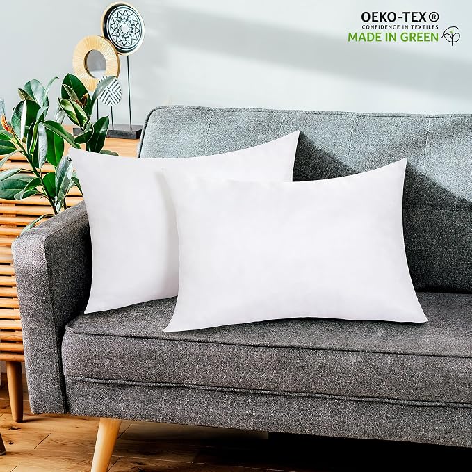 ROYALE LINENS 14 x 20 Pillow Insert - Down Alternative Throw Pillows Insert - Rectangle Pillow Pack of 2 White - Bed & Couch Pillows - Inner Cushion for Bed, Cushion for Living Room - Shams Stuffer