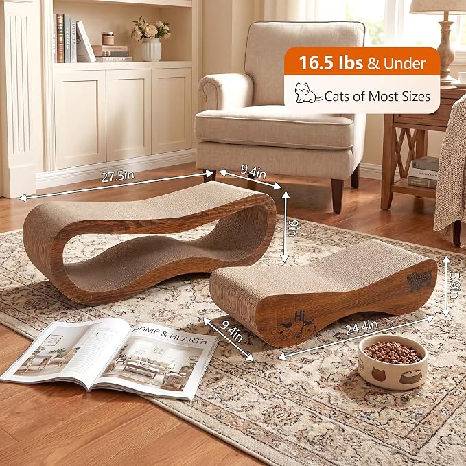 Cat Scratcher Set Cardboard Lounge Bed Scratch Pad for Indoor Cats Kittens | Reversible Durable Cardboard|Satisfies Cat Scratching Instinct|Protects Furniture|Indoor Cats & Kittens|Stackable Space Saver