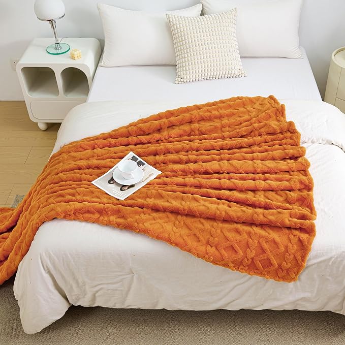 Aganear Fleece Throw Blanket for Couch,Fall Boho Blankets,50"x60" Orange | Lightweight Fuzzy Throw,Warm Gift for Women,Christmas,Housewarming,Soft Aesthetic Home Decor for Bedroom Sofa,All-Season Use