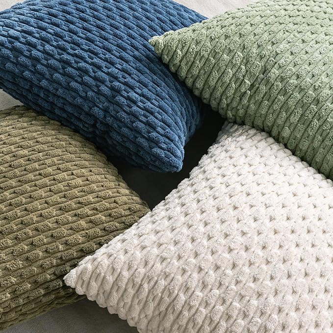 Set of 4 Olive Green Decorative Throw Pillow Covers 22x22 Inch Corduroy Pillow Covers for Bed Couch Sofa Living Room Soft Square Cushion Cases