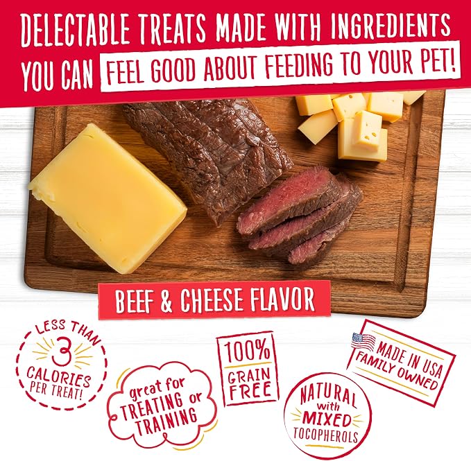 Charlee Bear Grain Free Dog Treats, Beef & Cheese, 8 oz | Pocket-sized Dog Training Treats, Crunchy Dog Treats, Limited Ingredient Recipe, Under 3 Calories per Treat, Made in USA