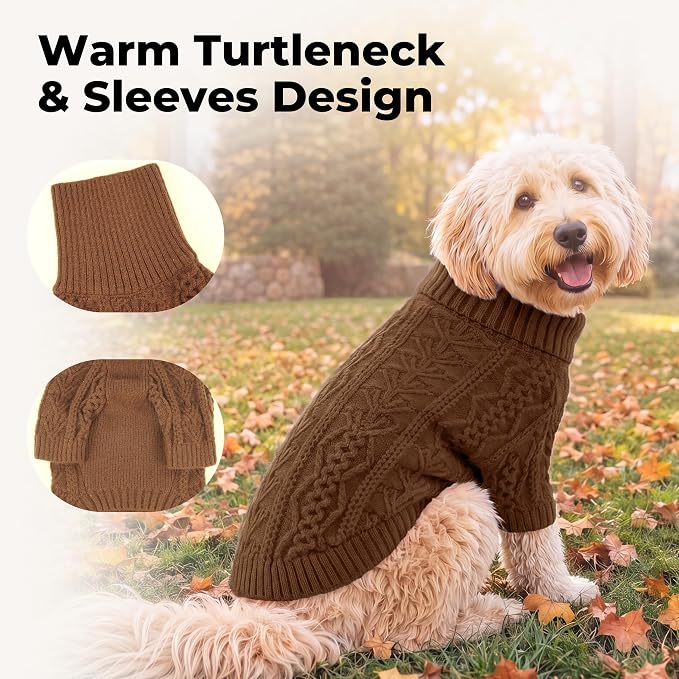 Lelepet Dog Sweater for Small Dogs,Turtleneck Cable Knit Fall Sweatshirt XS | Knitted Small Dog Sweater with Sleeves,Stretchy Warm Pet Winter Outfit,Pullover Cozy Puppy Sweater for Cold Weather(XS-3XL)