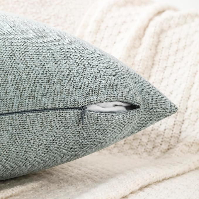 Decorative Throw Pillow Covers Pack of 2 Chenille Cozy Modern Concise Cushion Cases for Bedroom Sofa Couch Home Decoration, Lightcyan+brown Thread, 20 x 20 Inches | Square Soft Cozy Concise Pillow Covers Modern Farmhouse Couch Cushion Cases for Sofa Be...