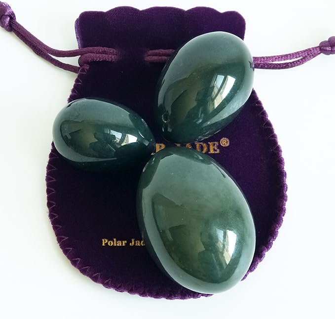 Natural Nephrite Jade 3-Piece Predrilled Egg Set – Large, Medium & Small with Instructions and 55 Yards of String, by Polar Jade