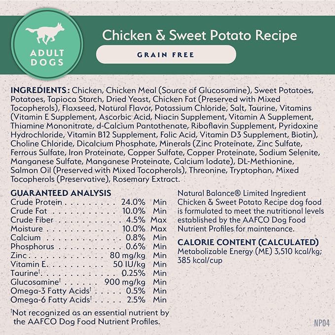 Natural Balance Limited Ingredient Adult Dry Dog Food - Balanced Nutrition for Adult Dogs - Grain-Free, Soy-Free Recipe - Limited Ingredient Formula - 4 lb - Chicken & Sweet Potato Recipe