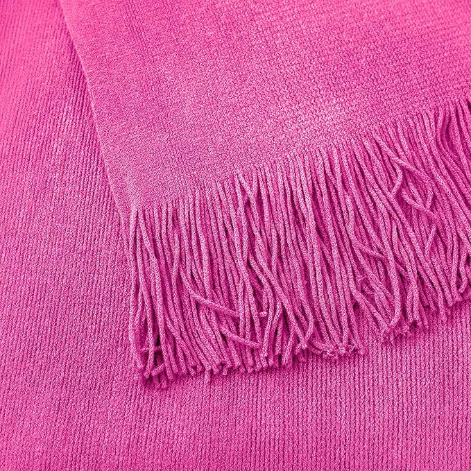 Vonty Hot Pink Knitted Throw Blanket with Tassels Fringe, 50x60 Acrylic | Super Soft And Lightweight, Year-Round Cozy Warmth, Farmhouse Decorative Style, Machine Washable, for Couch, Sofa or Bed