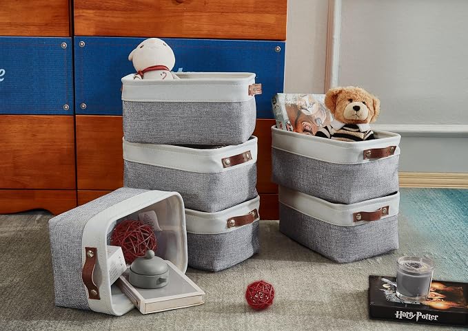 DECOMOMO Small Storage Basket, Closet Storage Bins | 6 Pack Baskets for Organizing Shelves, Decorative Linen Closet Baskets(Grey & White)