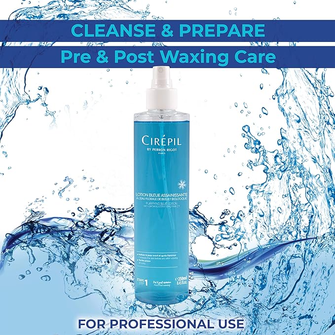 Cirepil - Purifying Blue Lotion - Pre & Post Wax Cleanser - Sanitizes & Soothes Skin to Prevent Breakouts - Natural Cornflower Water & Dragon’s Blood Formula - Pump Bottle, 250ml