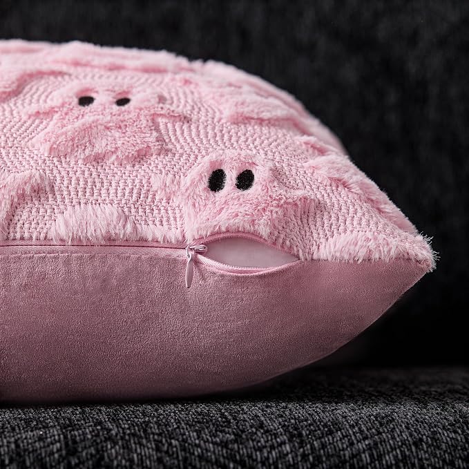 DFXSZ Halloween Pillow Covers 20x20 inch 2Pcs Pink Ghost Halloween Decor | Halloween Decorations Set of 2 Throw Pillow Cases Plush Faux Fur Wool Cushion for Chair Sofa Bedroom Living Room Home Decor