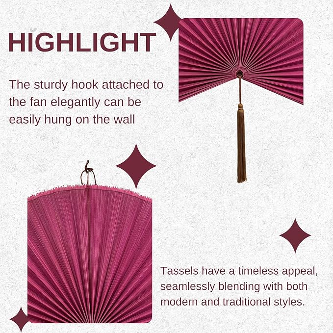 ChumDecor Bamboo Fan Wall Decor, Japanese Wall Fan Decoration, Pink 48 in | Large Oversized Oriental and Asian Style Hanging Decoration for Above the Bed Headboard or an Empty Living Room Space