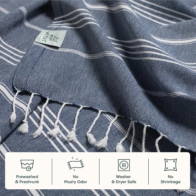 WETCAT Turkish Beach Blanket Sandproof (82"x82") 100% Turkish Cotton, Made in Turkey - Sand Free, Ultra Soft, Extra Large Throw for Picnic – Dark Blue