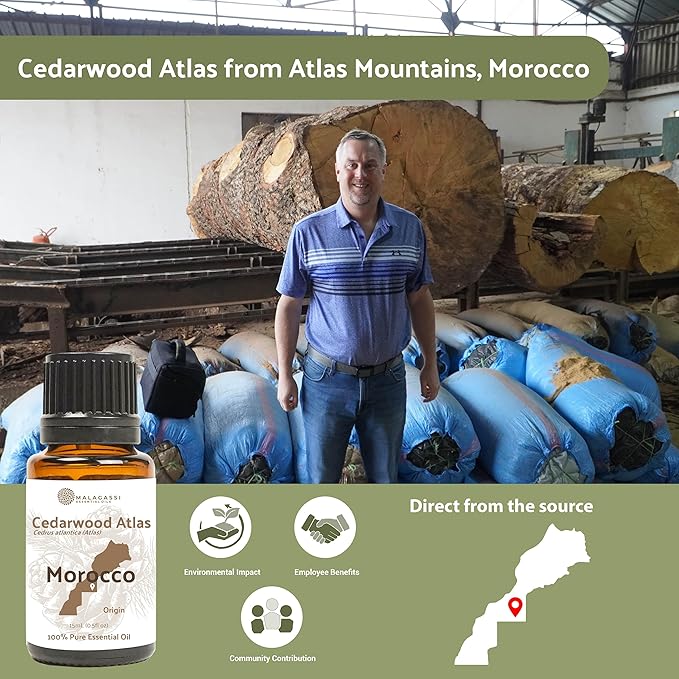 Pure Cedarwood (Atlas) Essential Oil (2lbs) - Direct from Malagassi Essential Oils Farm in Morocco - Essential Oils for Diffusers and Aromatherapy | Pure Therapeutic Grade
