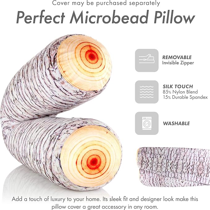 Log Tree Timber Microbead Body Pillow - Straight Long Pillows for Comfort or Use During Pregnancy- Spandex 85% / Nylon 15% - Spongy Cooling Hypoallergenic Outer Fabric - 50" X 8" - Side Sleepers