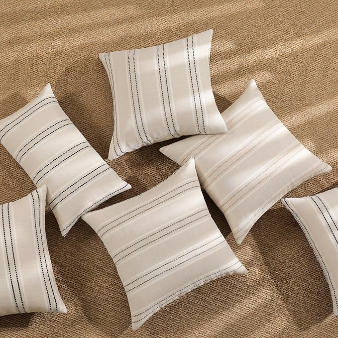 Hckot Throw Pillow Covers 22x22 Set of 2 Striped Pillow Covers Textured Linen Decorative Pillows Square Cushion Covers for Sofa Couch Bed Living Room Farmhouse Decor, Navy Blue