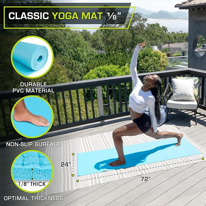 ProsourceFit Classic Yoga Mat 1/8” (3mm) Thick, Extra Long 72-Inch Lightweight Fitness Mat with Non-Slip Grip for Yoga, Pilates, Exercise