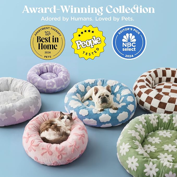 LE SURE Shown on TV Jacquard Donut Cute Cat Beds Indoor,Green 20x20x6in | Orthopedic Calming Small Dog Bed,Original Design Pattern,Washable Cover, Home Decor as Gift for Pet,Anti Slip Bottom