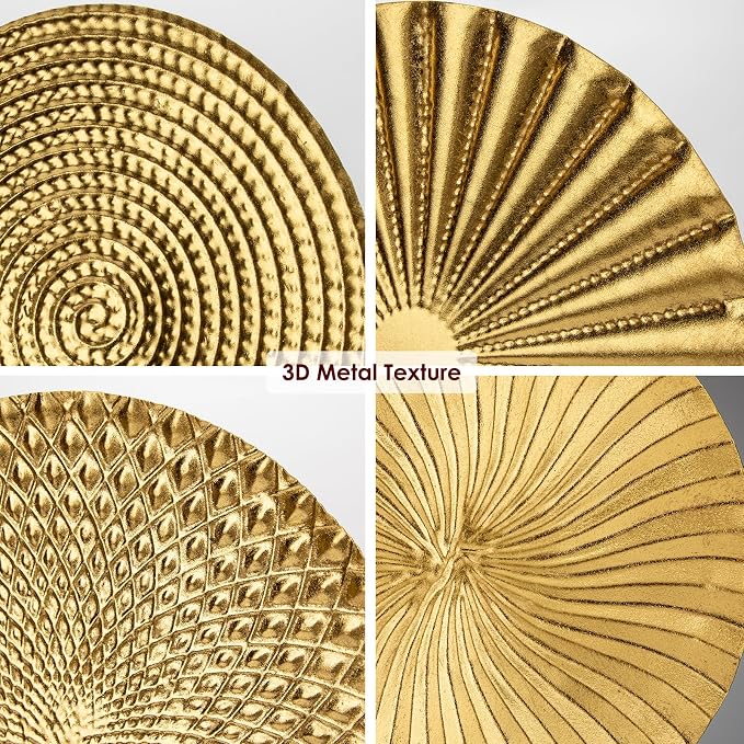 Briful 12" Gold Wall Décor Pack of 5 Metal Starbursts Radial Plate Wall Art Modern Accent Hanging Wall Decorations For Home Office Bedroom Or Living Room Sculptures