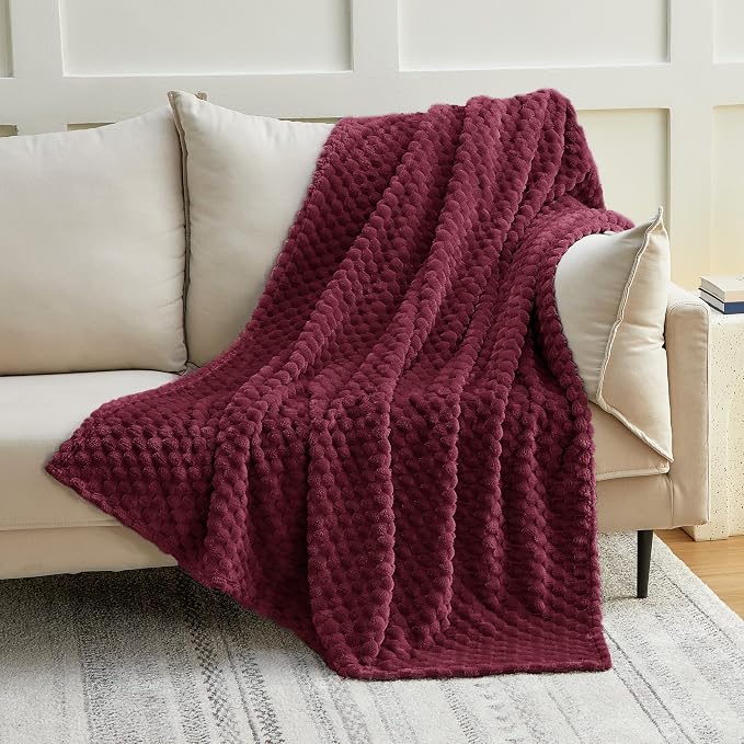 EXQ Home Gentle Soft Fleece Throw Blanket – Cozy Lightweight 3D Imitation Turtle Shell Jacquard Blanket for Couch Bed – All-Season Warm Fuzzy Flannel Blanket for Women Mom Her Gifts(60"x80",Burgundy)