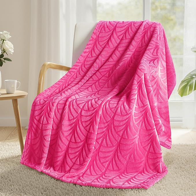 Whale Flotilla Soft Flannel Fleece Throw Blanket for Couch, Hot Pink | Cozy Lightweight Breathable Velvet Sofa Throws, Plush Fluffy Vintage Pattern Decorative Blanket for Bed, All Season, 50"x60"