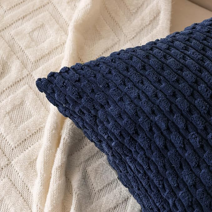 Set of 4 Navy Blue Decorative Throw Pillow Covers 12x20 Inch Corduroy Pillow Covers for Bed Couch Sofa Living Room Soft Cushion Cases