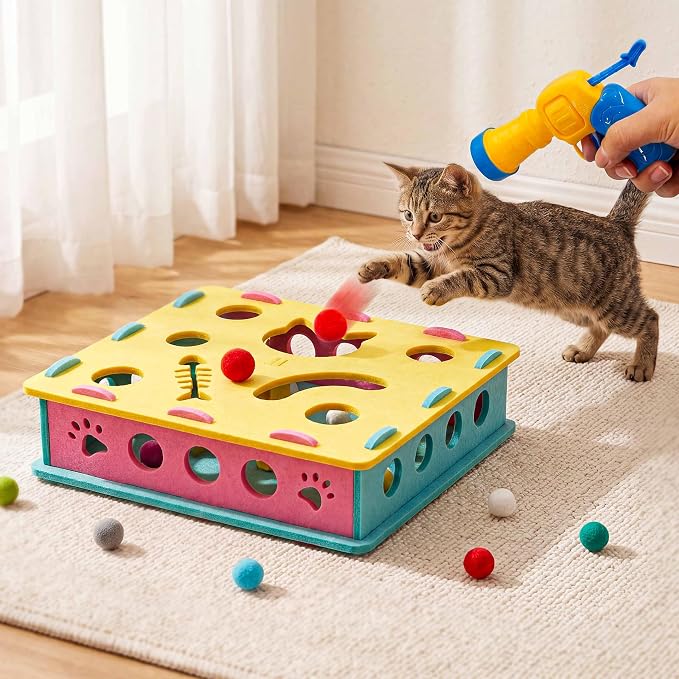 21 Pcs Interactive Cat Toys for Indoor Cats, Cat Puzzle Box with Rechargeable Automatic Ball, Hanging Toy, Plush Mice and Balls 3-in-1 Kitten Toys for Indoor Bored Kittens