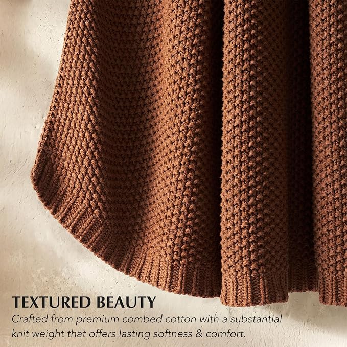 Organic Cotton Chunky Knit Throw Blanket, 50 x 60 Terracotta | OCS Certified Organic Cotton, Seed Stitch Knit, Soft & Breathable, Cozy Midweight, Decorative Throw for Couch, Bed & Sofa