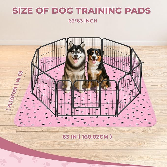 Fostanfly Washable Pee Pads for Dogs, 2 Pack 63"x63" Training Pads, Pink | Reusable Potty Training Pads for Dogs, Waterproof, for Playpen, Crates & Furniture