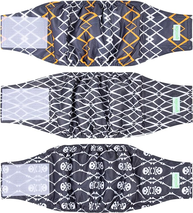 wegreeco Washable Male Dog Belly Band (Stylish Pattern)- Pack of 3 - Washable Male Dog Belly Wrap, Dog Diapers Male (Black Geometric, X-Large)