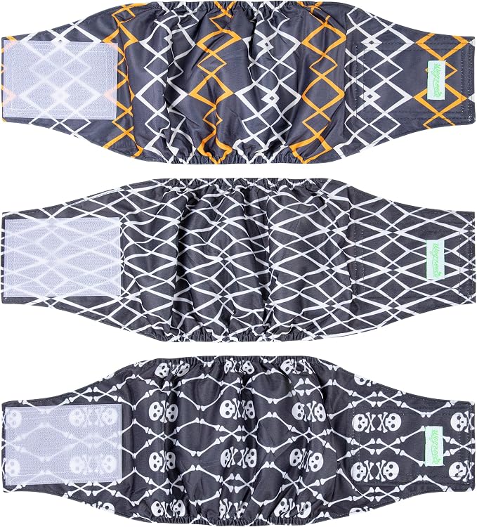 wegreeco Washable Male Dog Belly Band (Stylish Pattern)- Pack of 3 - Washable Male Dog Belly Wrap, Dog Diapers Male (Black Geometric, Large)