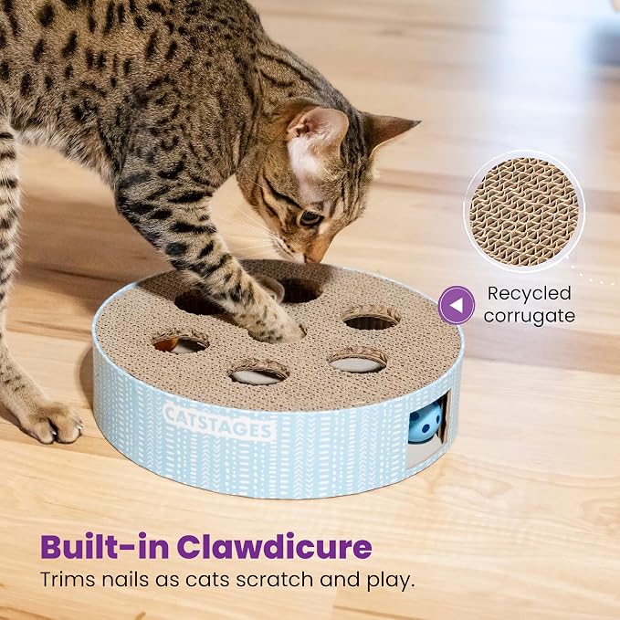Catstages Scratch N' Hunt Interactive Cat Puzzle Toy with Scratcher, 11" | 7 Hunting Holes, 3 Balls, Corrugated Scratching Pad for Nail Care, Engages Hunting Instincts, Enrichment for Cats & Kittens