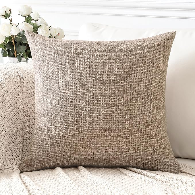 OTOSTAR Linen Throw Pillow Cover Set of 1 Decorative Square Pillowcases Cushion Covers 24x24 Inch for Home Decor Sofa Bedroom Car 60 x 60CM Light Coffee