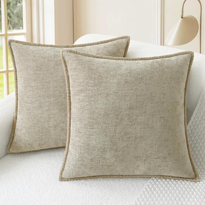 CaliTime Decorative Couch Throw Pillow Covers 26 X 26 Inches Light Taupe | Pack of 2, Cozy Chenille Cushion Cases, Cotton Thread Stitching Edges, for Sofa Bed Living Room Farmhouse