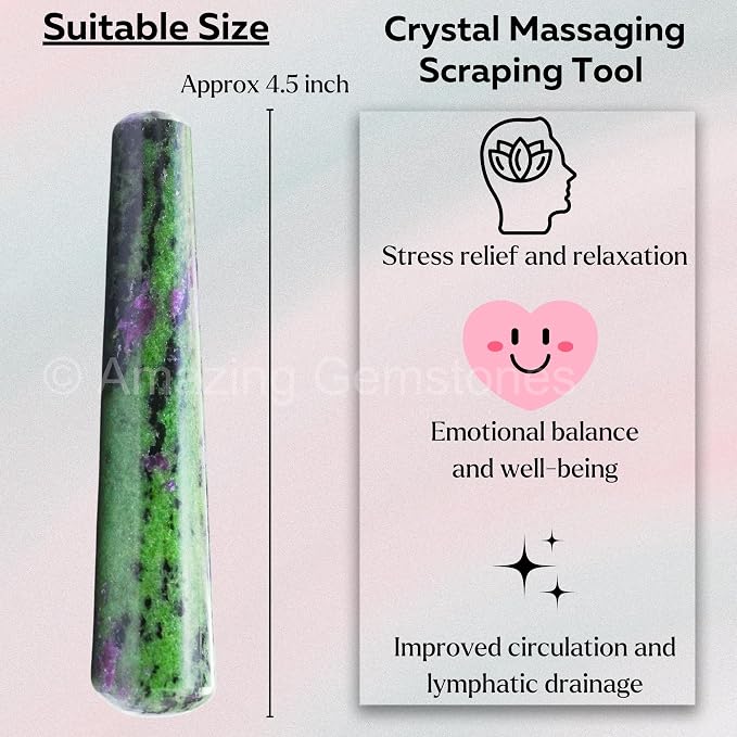 Amazing Gemstone Ruby Zoisite Crystal Wand Massage Stick - Pelvic Wand Gua Sha for Adults - Crystals and Healing Stones Massage Wands for Adults Gifts (Smooth)