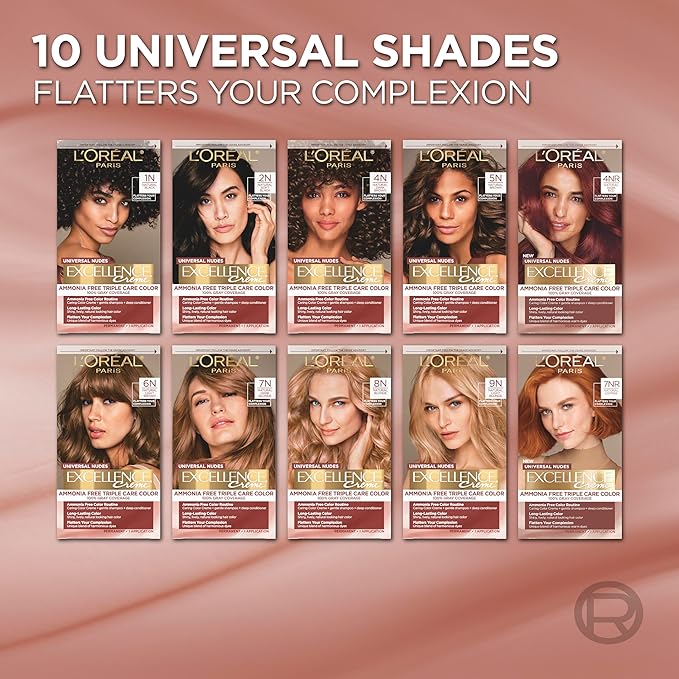 L’Oreal Paris Excellence Universal Nudes Permanent Hair Color, Ammonia Free Hair Dye for Gray Hair Coverage, 7N Natural Dark Blonde, 1 Kit (Pack of 2)