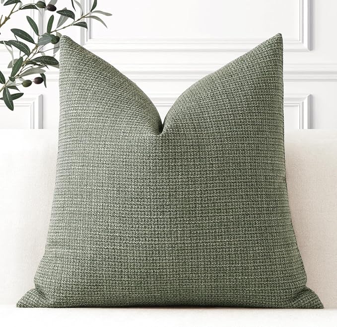 OTOSTAR Linen Throw Pillow Cover Set of 1 Decorative Square Pillowcases Cushion Covers 20x20 Inch for Home Decor Sofa Bedroom Car 50 x 50CM Olive Green