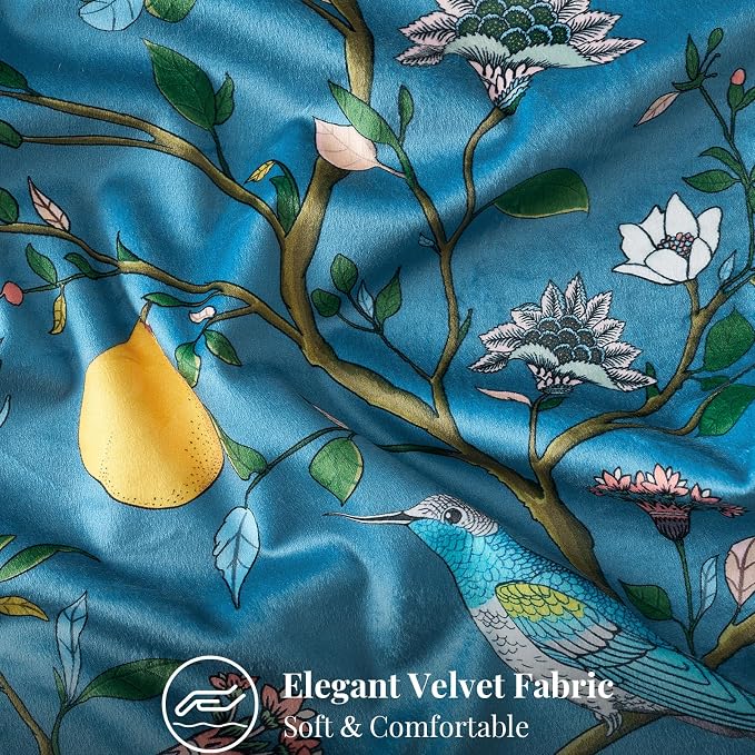 MUSSEL Peacock Blue Floral Vintage Decorative Pillow Covers 18x18 Set of 2 | Soft Velvet,Wild Flower Plant,Throw Pillows Case,Square,Colorful Farmhouse Cushion Covers,Home Sofa Bed Couch Decor
