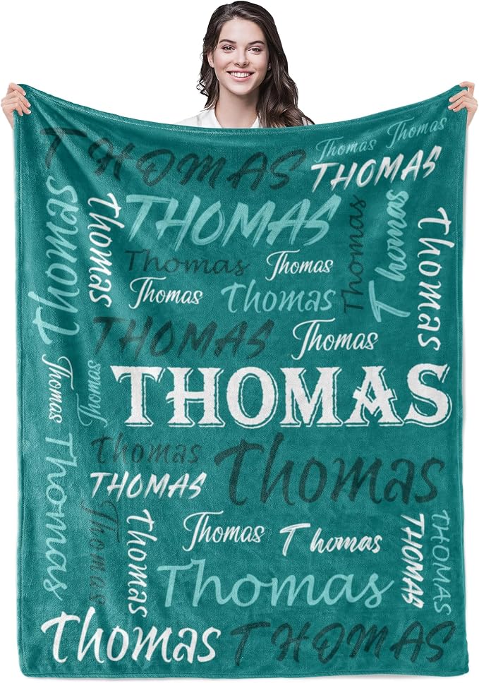 Personalized Custom Teal Theme Light Soft Flannel Fleece Throw Blanket with Name for Men, Women, Boys, Girls, Kids - Customized Name Gifts for Birthday, Christmas, Valentines Day