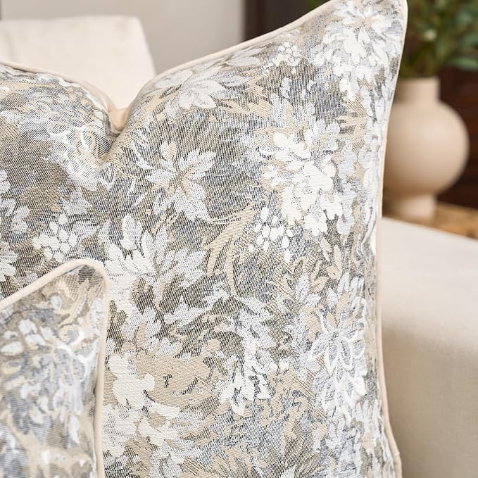 Alerfa Beige Neutral Floral Pillow Cover 20 x 20 Inch, Vintage Chenille Square Couch Pillow Cover Soft Decorative Farmhouse Accent Pillowcase for Living Room Bedroom