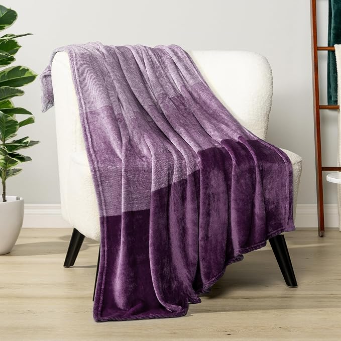 PAVILIA Purple Ombre Fleece Throw Blanket for Couch Sofa Bed, 50x60 | Gradient, Soft Plush Flannel Fleece, Lightweight Accent Blanket, Warm All Season, Machine Washable, Cozy Decor Gift